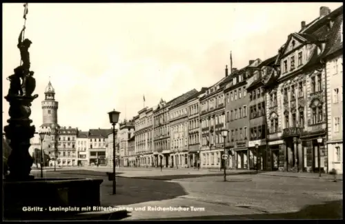 Görlitz Zgorzelec Leninplatz mit Ritterbrunnen und Reichenbacher Turm 1964
