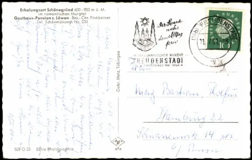 Schönmünzach-Baiersbronn Stadt mit Gasthaus Pension Löwen 1961