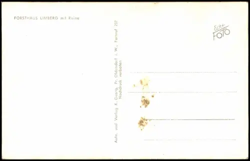 Ansichtskarte Preußisch Oldendorf FORSTHAUS LIMBERG mit Ruine. 1956