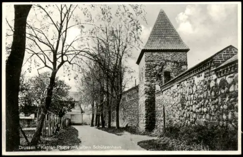 Drossen Ośno Lubuskie Kaplan-Pforte mit altem Schützenhaus 1932