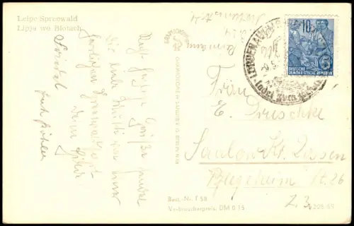 Ansichtskarte Leipe-Lübbenau (Spreewald) Lipje Lubnjow Kahnfahrt im Ort 1959