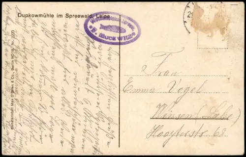 Leipe-Lübbenau  Lipje Lubnjow Dupkowmühle im Spreewald Frau u. Kahn 1918