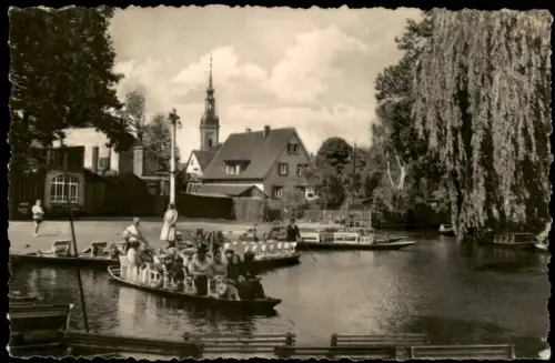 Ansichtskarte Lübbenau (Spreewald) Lubnjow Spreewald Kahnanlegestelle 1957