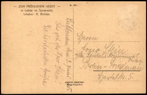 Lehde (Spreewald)-Lübbenau (Spreewald) Lubnjow Zum fröhlichen Hecht 1928