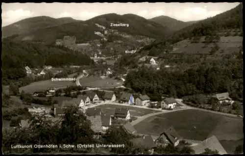 Ansichtskarte Ottenhöfen im Schwarzwald Ortspartie, Schwimmbad 1967
