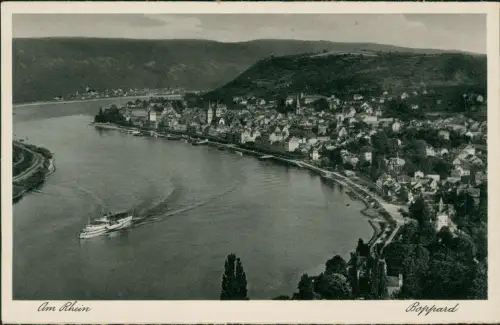 Boppard Panorama-Ansicht Rhein Dampfer Schiff passiert den Ort 1930