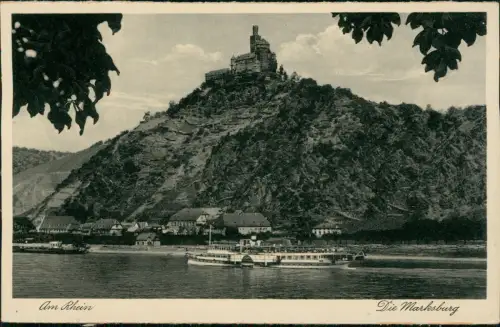 Ansichtskarte Braubach Rhein Dampfer Schiff passiert die Marksburg 1930