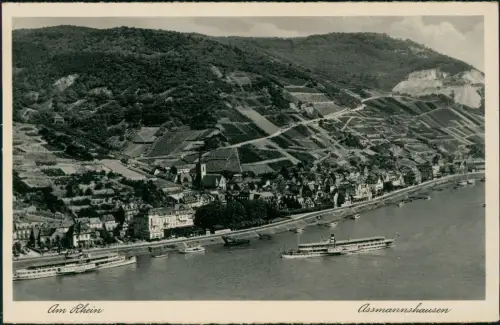 Assmannshausen am Rhein-Rüdesheim (Rhein) Panorama Rhein mit Schiffen 1930