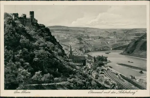 Ansichtskarte Oberwesel Schönburg mit Rhein-Panorama 1930