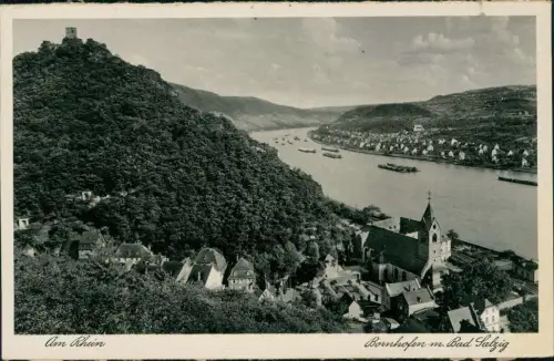 Bad Salzig-Boppard Panorama-Ansicht mit Blick auf Bornhofen und Rhein 1930