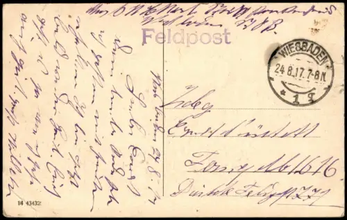 Ansichtskarte Wiesbaden Rathaus 1917 Feldpoststempel WK1