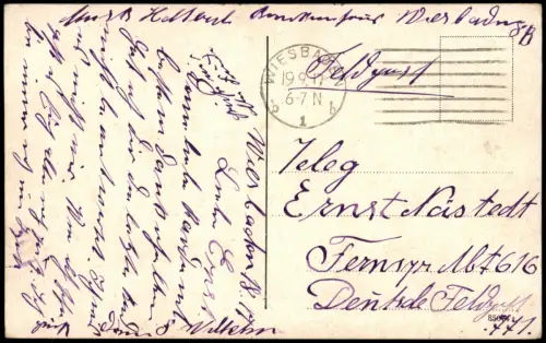 Ansichtskarte Wiesbaden Nerotal 1917   1. Weltkrieg Feldpost  1917