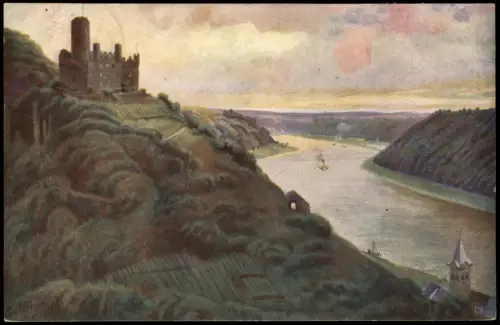 Ansichtskarte Wellmich-St. Goarshausen Burg Maus am Rhein 1917
