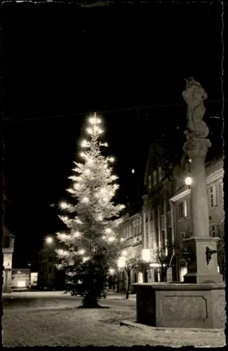 Waldkirch (Schwarzwald Breisgau) Ortsansicht bei Nacht zu Weihnachten 1960