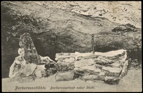 Rottleben (Thüringen) Barbarossahöhle Barbarossatisch nebst Stuhl 1907
