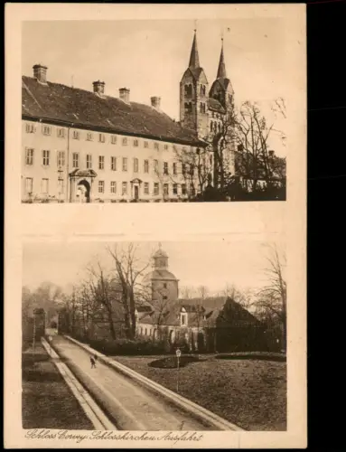 Höxter (Weser) Schloß Kloster Corvey mit Kirche und Ausfahrt (2-Bild-AK) 1920