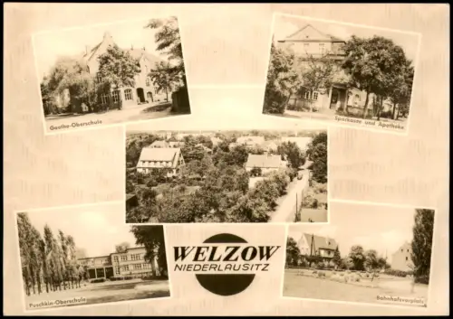 Ansichtskarte Welzow Wjelcej Oberschule Sparkasse Bahnhofsvorplatz 1965