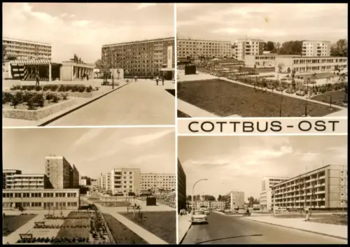 Cottbus DDR Mehrbildkarte mit Ortsansicht von C.-Ost Straßen Gebäude 1976
