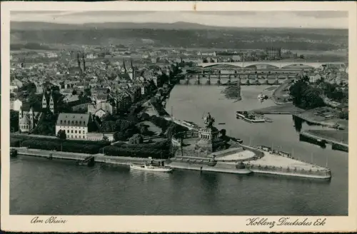 Ansichtskarte Koblenz Deutsches Eck Panorama mit Rhein-Mosel-Mündung 1930