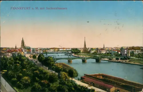 Ansichtskarte Frankfurt am Main mit Sachsenhausen Flußbadeanstalt 1914