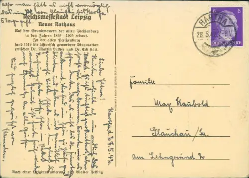 Lot 6 Ansichtskarten Leipzig Posten Neues Rathaus 1911/1958