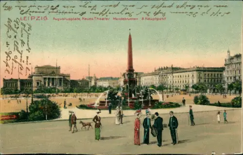 Ansichtskarte Leipzig Augustusplatz feine Herrschaften 1913