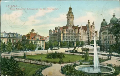 Ansichtskarte Leipzig Schmuckplatz mit dem Reichsgericht 1906