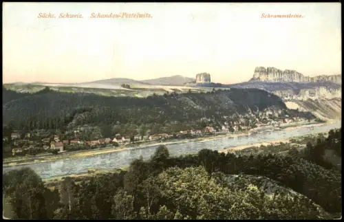 Postelwitz-Bad Schandau Panorama-Ansicht Elbe Sächs. Schweiz Schrammsteine 1910