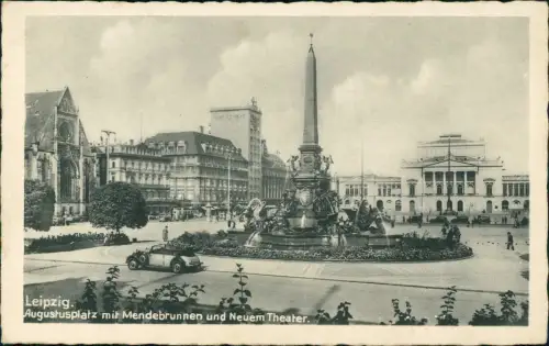Ansichtskarte Leipzig Augustusplatz mit Mendebrunnen Europahaus 1932