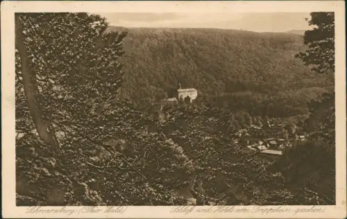 Ansichtskarte Schwarzburg Schloß u. Hotel vom Trippstein 1929