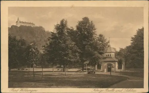 Ansichtskarte Bad Wildungen Königs Quelle und Schloss. 1928