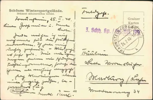 Ansichtskarte Traunstein Stadtpartie Winter 1940  gel. Feldpost WK2