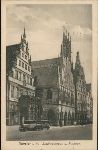 Ansichtskarte Münster (Westfalen) Stadtweinhaus u. Rathaus, Autos 1931
