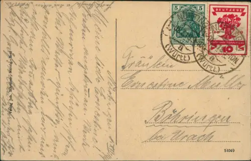 Ansichtskarte Mettlach Partie an der Saar Denkmal Kreuz 1919