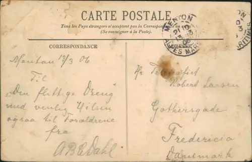 CPA Menton Mentoun/ Mentone Vue à Garavan 1908