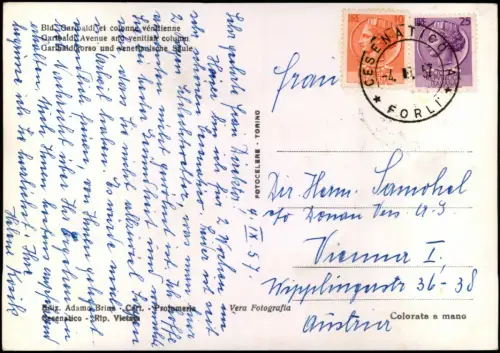 Cesenatico Garibaldi Strassen Ansicht, Hafen Geschäfte altes Auto 1957