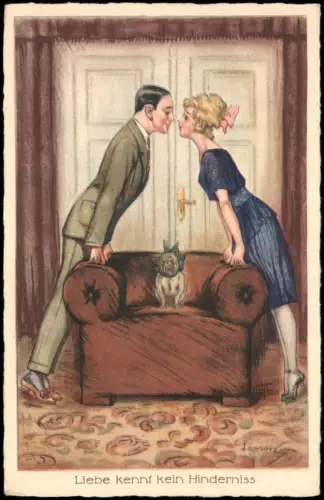 Ansichtskarte  Liebe Liebespaar kurz vor dem Küssen Künstlerkarte 1910