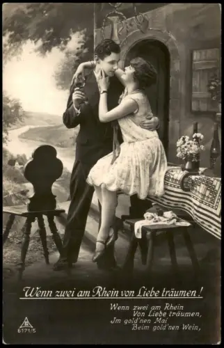 Liebespaar Wenn zwei am Rhein von Liebe träumen! Serienkarte 1910