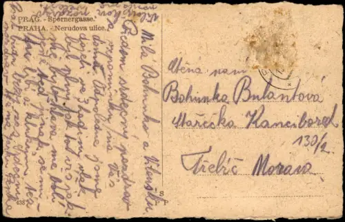 Prag Praha Strassen Ansicht Blick in die Spornergasse Nerudova Ulice 1920