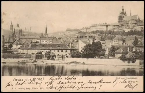 Prag Praha Blick Franzensquai 1900   gelaufen nach FRIEDLAND (Ankunftsstempel)
