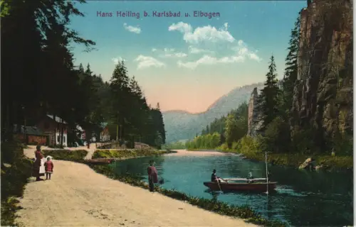 Ansichtskarte Karlsbad Hans Heiling, Ruderboot und Kinder 1913