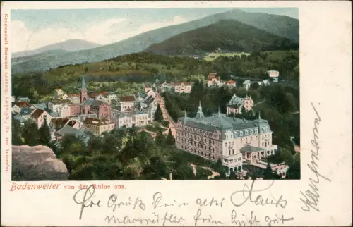 Ansichtskarte Badenweiler Panorama-Ansicht von der Ruine 1902 Ankunftsstempel