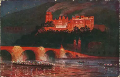 Heidelberg Schloßbeleuchtung nach Originalgemälde von Franz Huth 1925