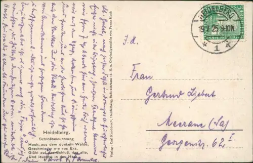 Heidelberg Schloßbeleuchtung nach Originalgemälde von Franz Huth 1925