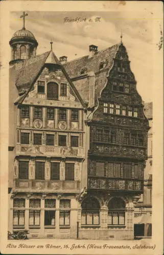 Frankfurt am Main Alte Häuser Frauenstein Römer 1917 Bahnpoststempel Zug 964