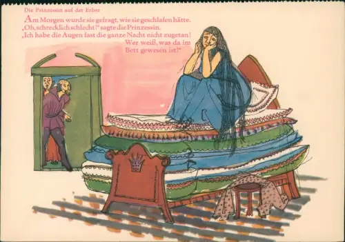 DDR Künstlerkarte Dt. Hygiene-Museum Dresden: Die Prinzessin auf der Erbse 1958