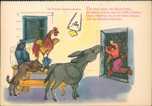 Die Bremer Stadtmusikanten DDR Künstlerkarte Dt. Hygiene-Museum Dresden 1958