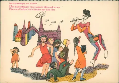 Der Rattenfänger von Hameln DDR Künstlerkarte Dt. Hygiene-Museum Dresden 1958