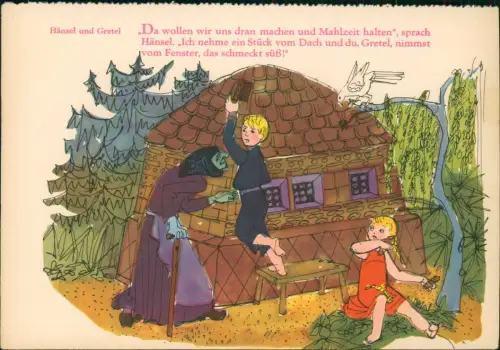 DDR Künstlerkarte Dt. Hygiene-Museum Dresden: Hänsel und Gretel 1958