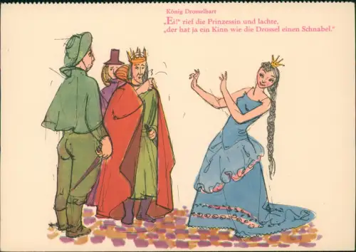 DDR Künstlerkarte Dt. Hygiene-Museum Dresden: König Drosselbart 1958